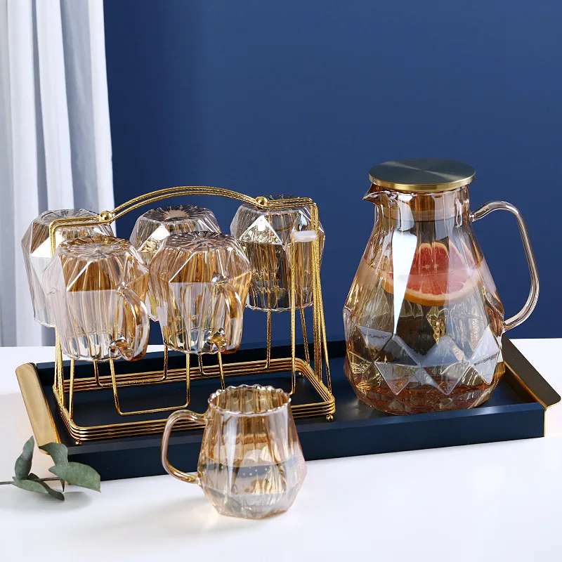 High borosilicate champagne diamond cold water bottle cold water cup set household large capacity juice jug glass