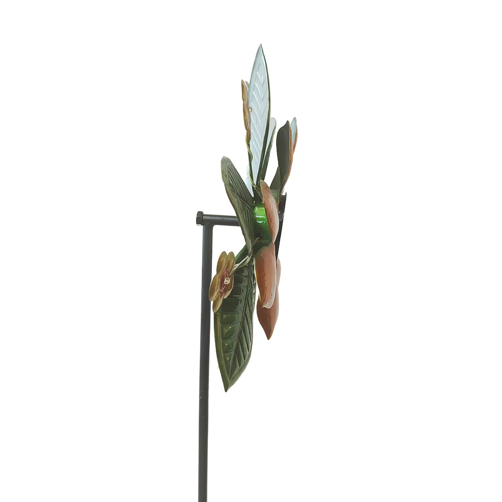 Flower & Leaves Wind Spinners 38 Inch Metal Wind Sculpture, Outdoor Windmill with Led Lights for Patio Lawn & Garden Decoration