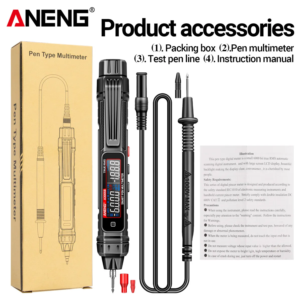 ANENG A3005B Digital Multimeter Non-Contact Professional Meter Pen Type Auto 6000 Counts AC/DC Voltage Ohm Diode Tester For Tool