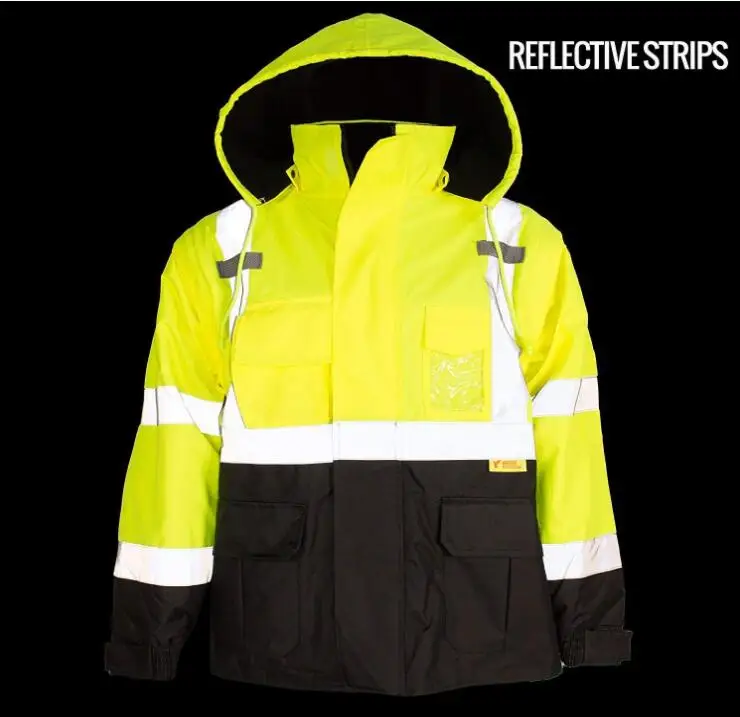  Hi-Viz рабочая одежда Troy безопасность мужские Ansi класс 3 хорошо заметная Полевая куртка-бомбер с застежкой на молнию карман из ПВХ черной подошве; Цвета: