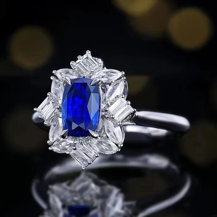 MEDBOO Fine Jewelry Wholesaler Real 18k White Gold 1.77 Carats Jewellery Royal Blue Sapphire Sri Lanka Natural Gemstone Ring
