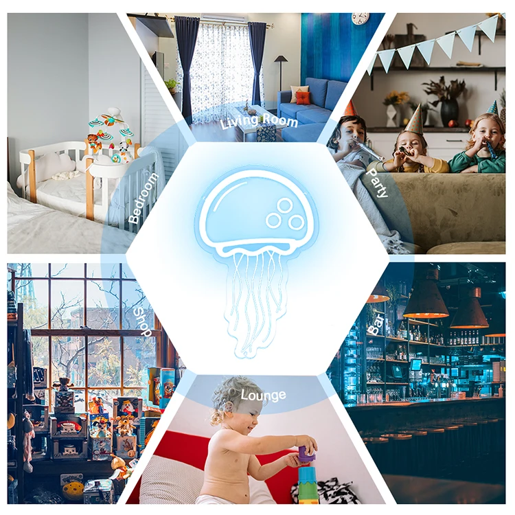 Ocean Shark Jelly Fish Dolphin Custom Indoor Decoration Lamp Acrylic Board LED Neon Sign Light