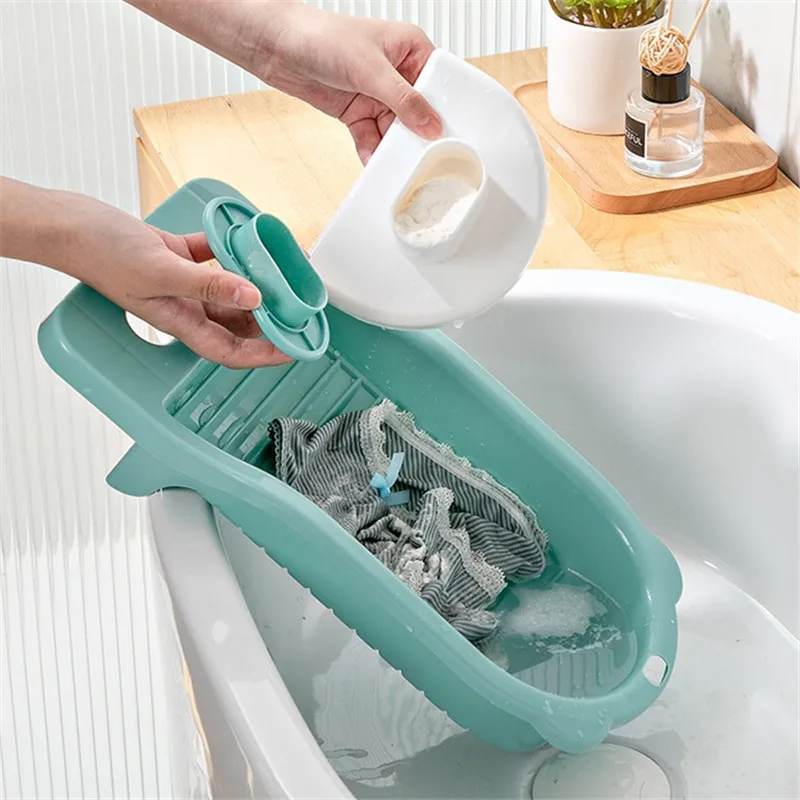 Portable Laundry Washing Board with Handle Clothes Cleaning Tools for Home Plastic Washboard with Brush