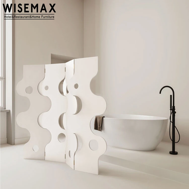 WISEMAX FURNITURE Antique Home Decor Large Irregular Structure Screen White Wooden Partition for Living Room