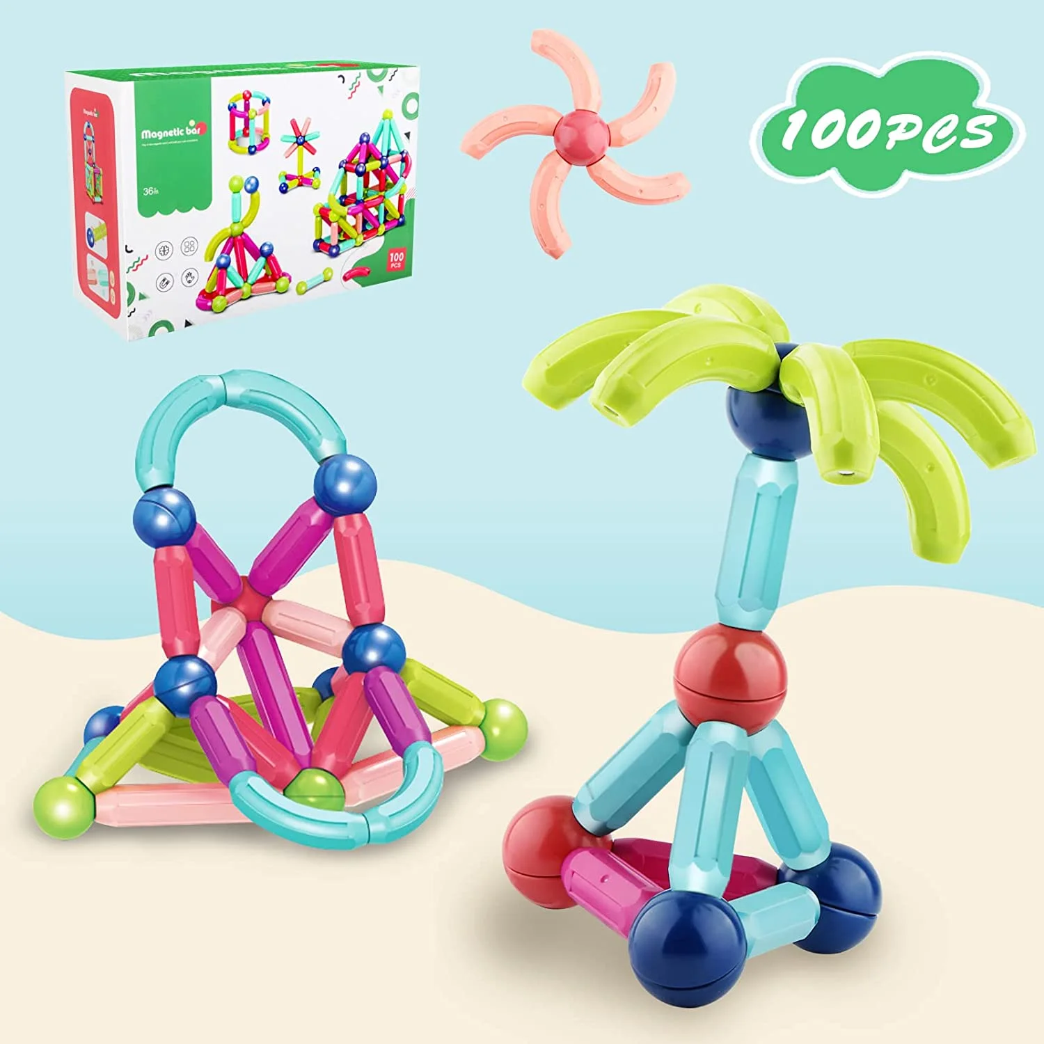New Arrival Strong Permanent Magnet Stick Magnetic Rods and Balls Building Blocks Toy for Kids