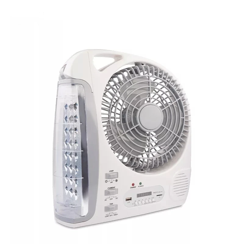 Wholesale Home Electric Portable Small Rechargeable Solar Fan with Battery and LED Light FM Radio Speaker Mini