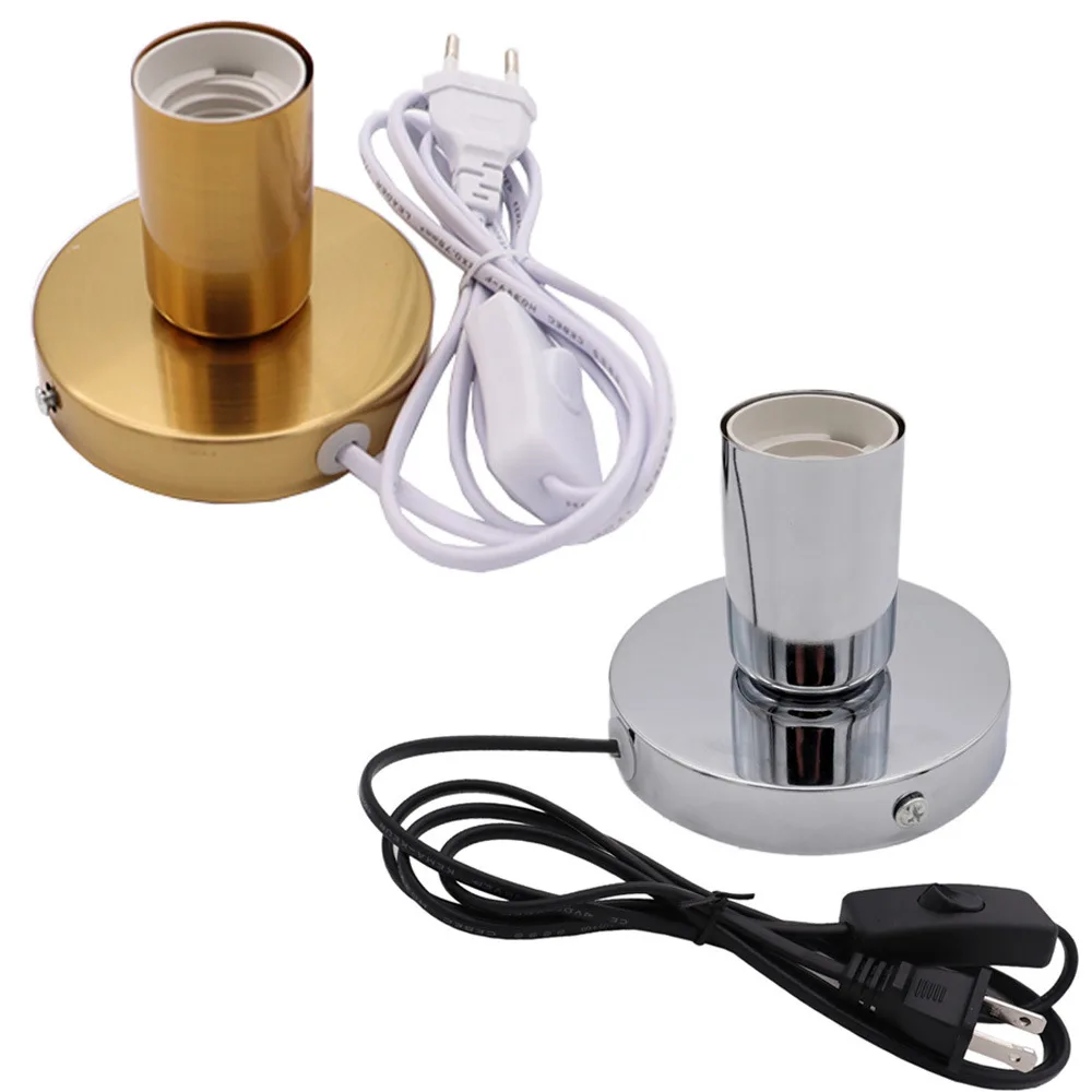HoneyFly E27 Metal Desktop Lamp Base Polished Holder with On/Off Switch 180cm Cable EU US Plug in Screw Socket for Table Lamp