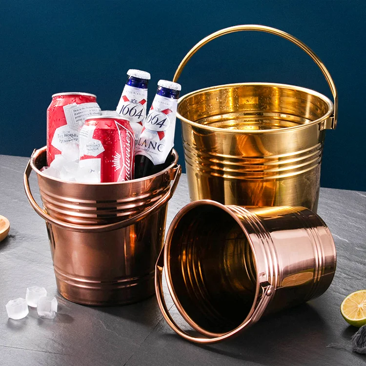 Luxury Bar Champagne Beer Drink Ice Buckets Cooler Container Stainless Steel Golden Beverage Tubs Ice Bucket