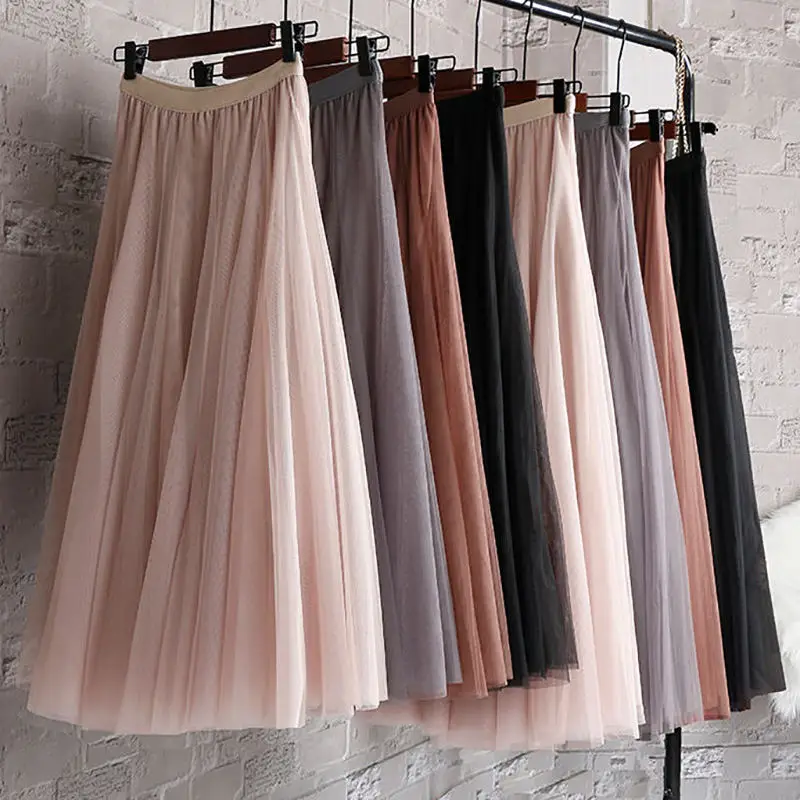 720 Degrees Women Mesh Ballet Tulle Pleated Skirt A-line Elastic Waist Girls Sweet Pleated Elegant Skirts Women Long Skirt