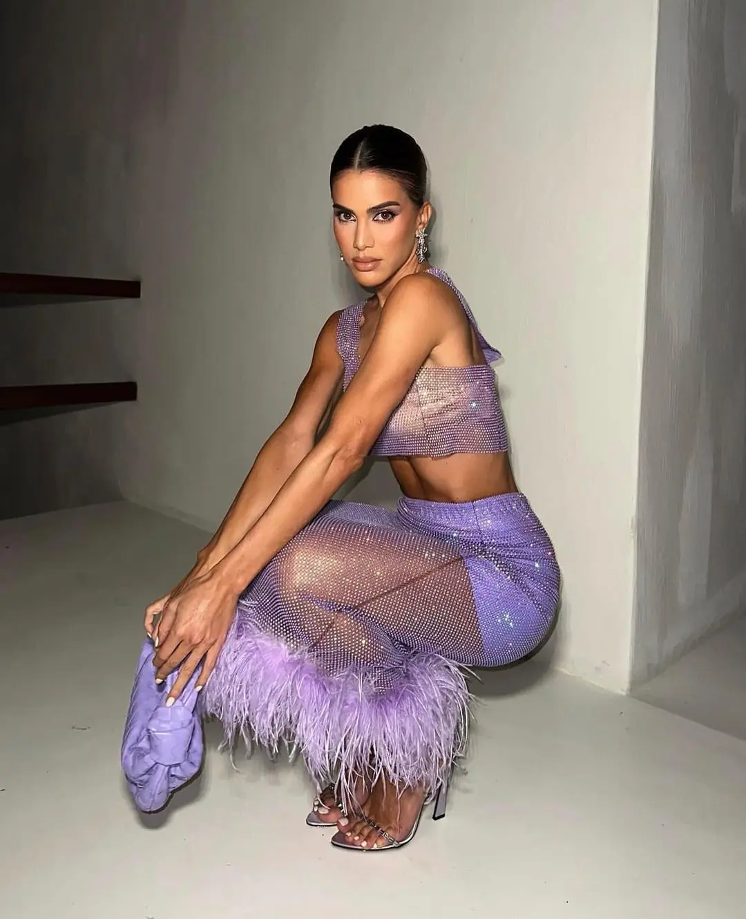 New fashion sleeveless vest+skirts sexy sequins slim fit see-through furry 2 pieces sets elegant nightclub suits women clothing