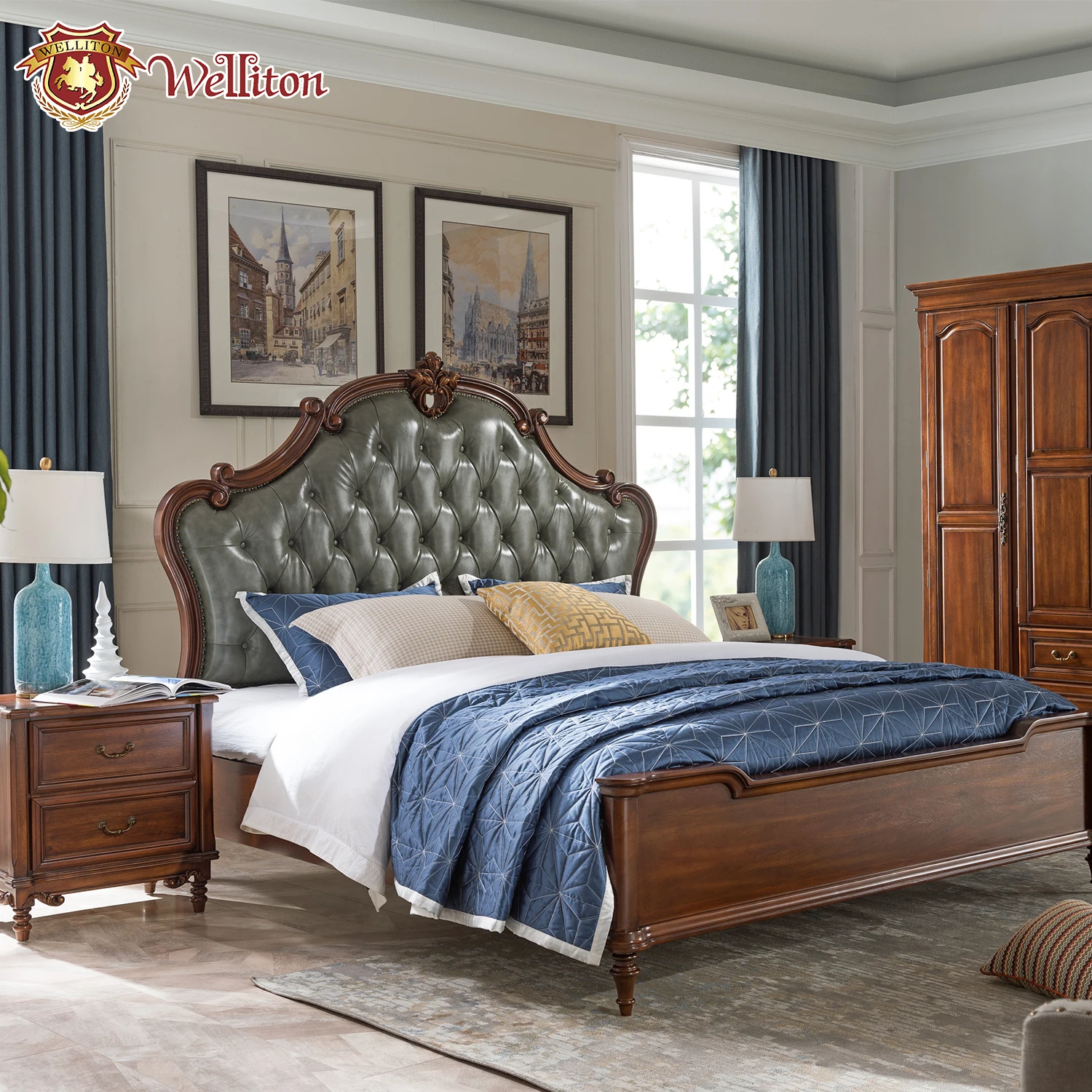 Современные OEM & ODM свет роскошные кожаные кровати кантри твердой древесины кровать A603-18 с постели хранения коробка спальни двойная