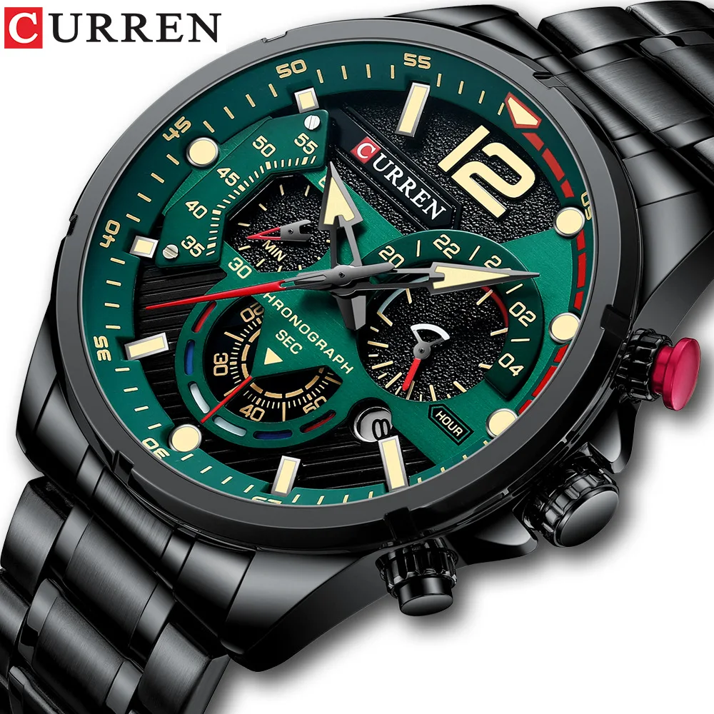 CURREN 8395 Men Business Watch Date Chronograph 24 Hours Display Stainless Steel Strap Quartz Watch
