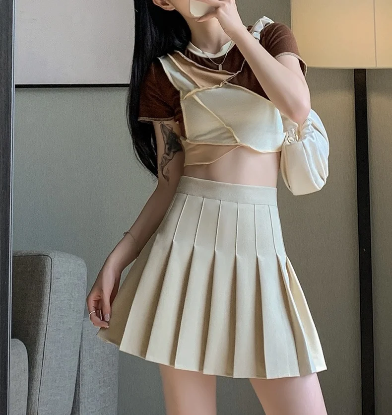 Custom Solid Color Mini Skirts High Waist Pleated Skirts Korean Clothes High Quality A Line Skirts for Girls