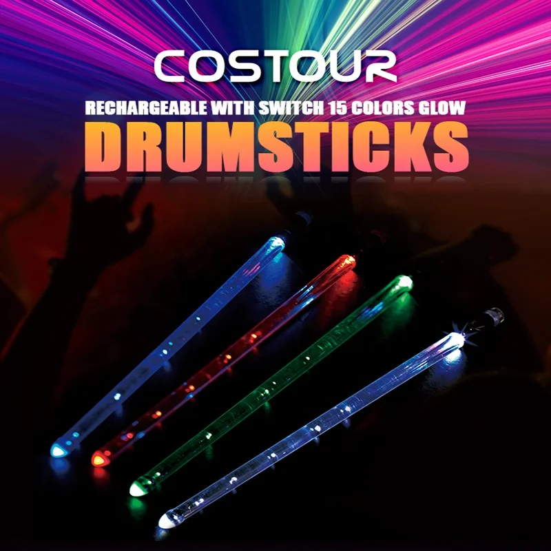 Rechargeable Electronic Drumstick With Open Button Light Color With Each Beat For Performance