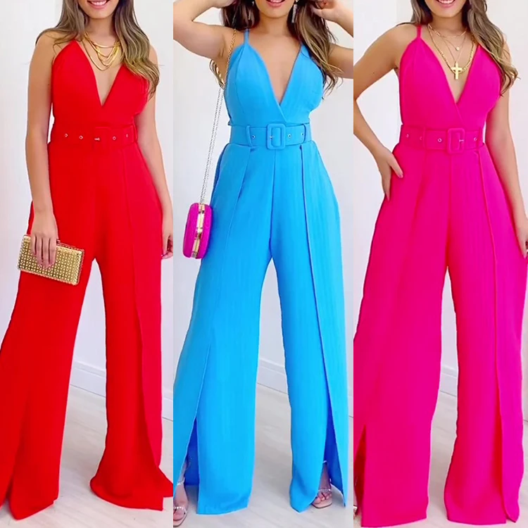 5 Color Rompers Womens Jumpsuits Ankle Length Pants Casual Loose Female Summer Fashion Ruffles Jumpsuit Sexy