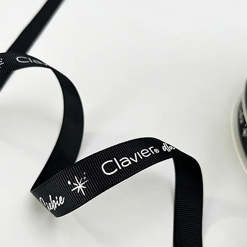 Wholesale Custom 2 Cm 3/4 Inch Natural Herringbone Cotton Ribbon Black Logo Printed Ribbon