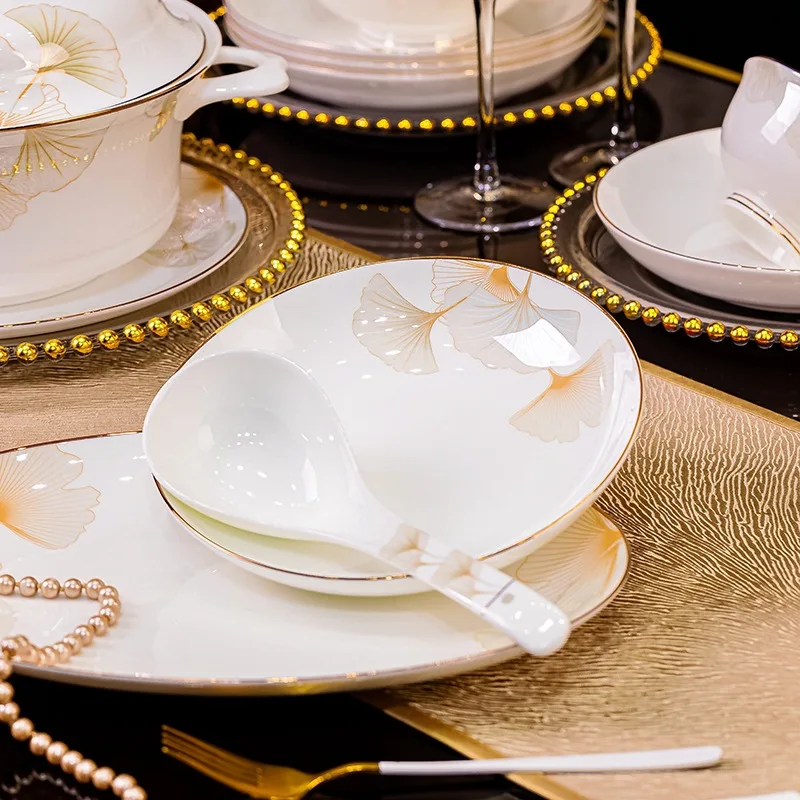 Ceramic tableware bowls plates dishes full set combination home light luxury style bone porcelain bowl tableware set