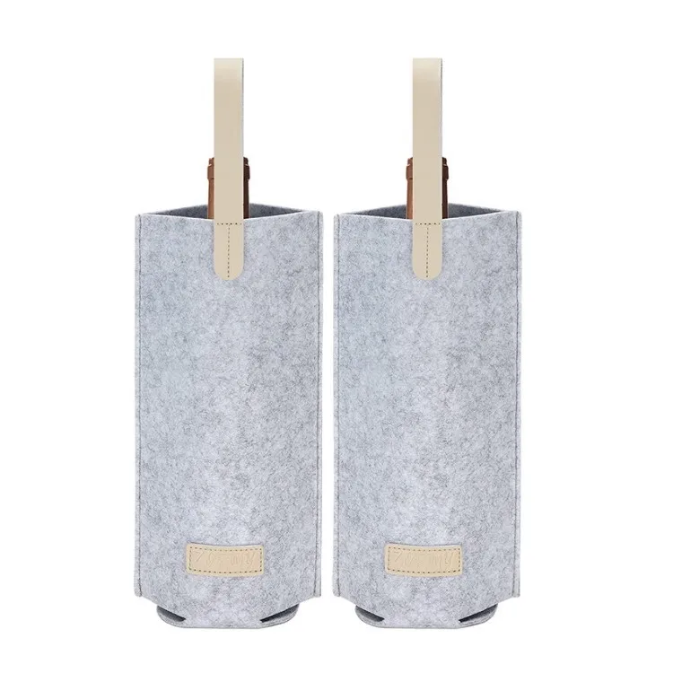 Wholesale Wine Bag Durable Premium Material Felt Wine Holder With Leather Treatment Wine Bottle Champagne Storage Bag
