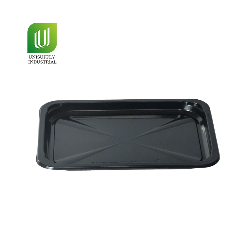 One Time Supermarket PP Plastic Rectangle Black Plate Meat Poultry Frozen Food Trays