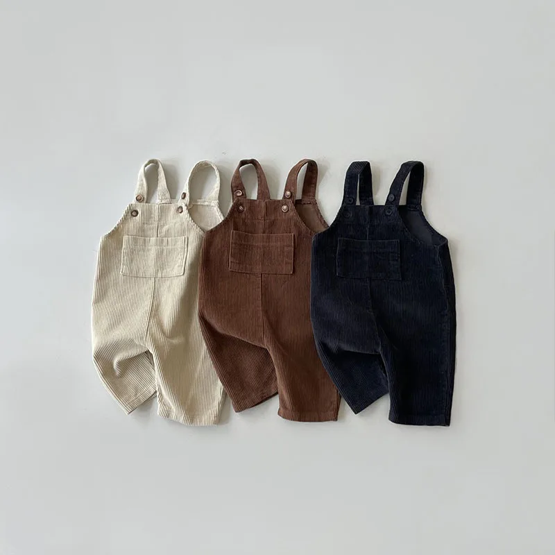 Korean Ins Children Beige Clothes Baby Spring Autumn Boys Girls Children Brown Multi-color Corduroy Leisure Navy Blue Overalls