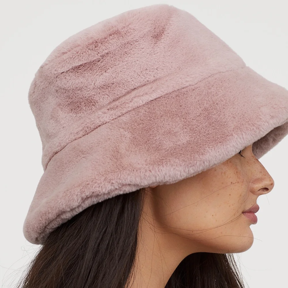 Hat Logo Embroidery Custom Faux Fur Plush Hat