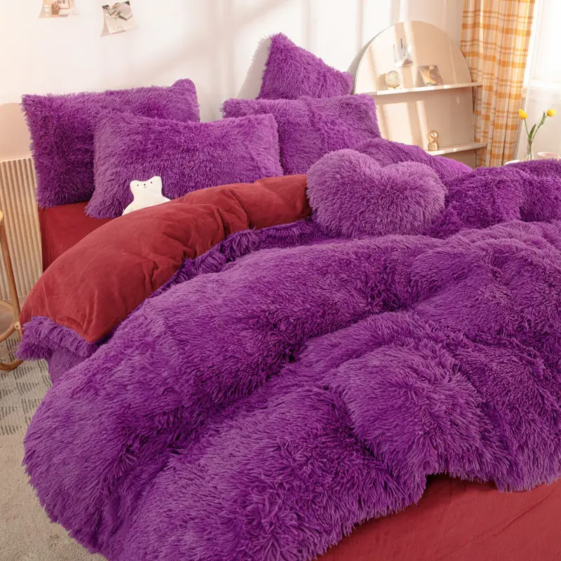 High Quality 2024 New Fluffy Duvet Hot Selling Fluffy Comforter set 6pcs Bed spread Set Long Plush Velvet Fabric Duvet and cover