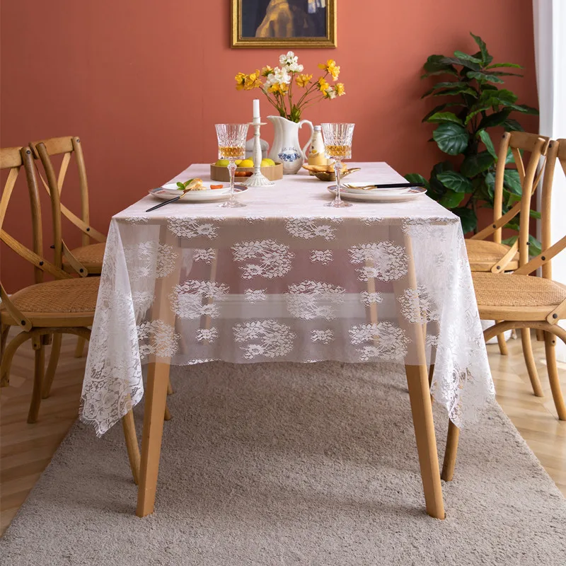 
French pastoral white lace nylon hollow photo eyelashes rose tea table table cloth table cloth wedding decoration 