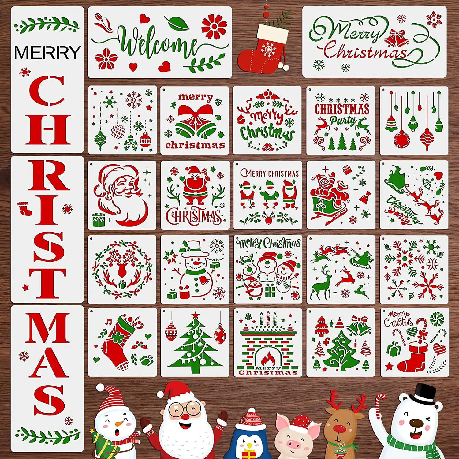 Merry Christmas Art DIY Crafts Stencils Plastic Painting Stencil