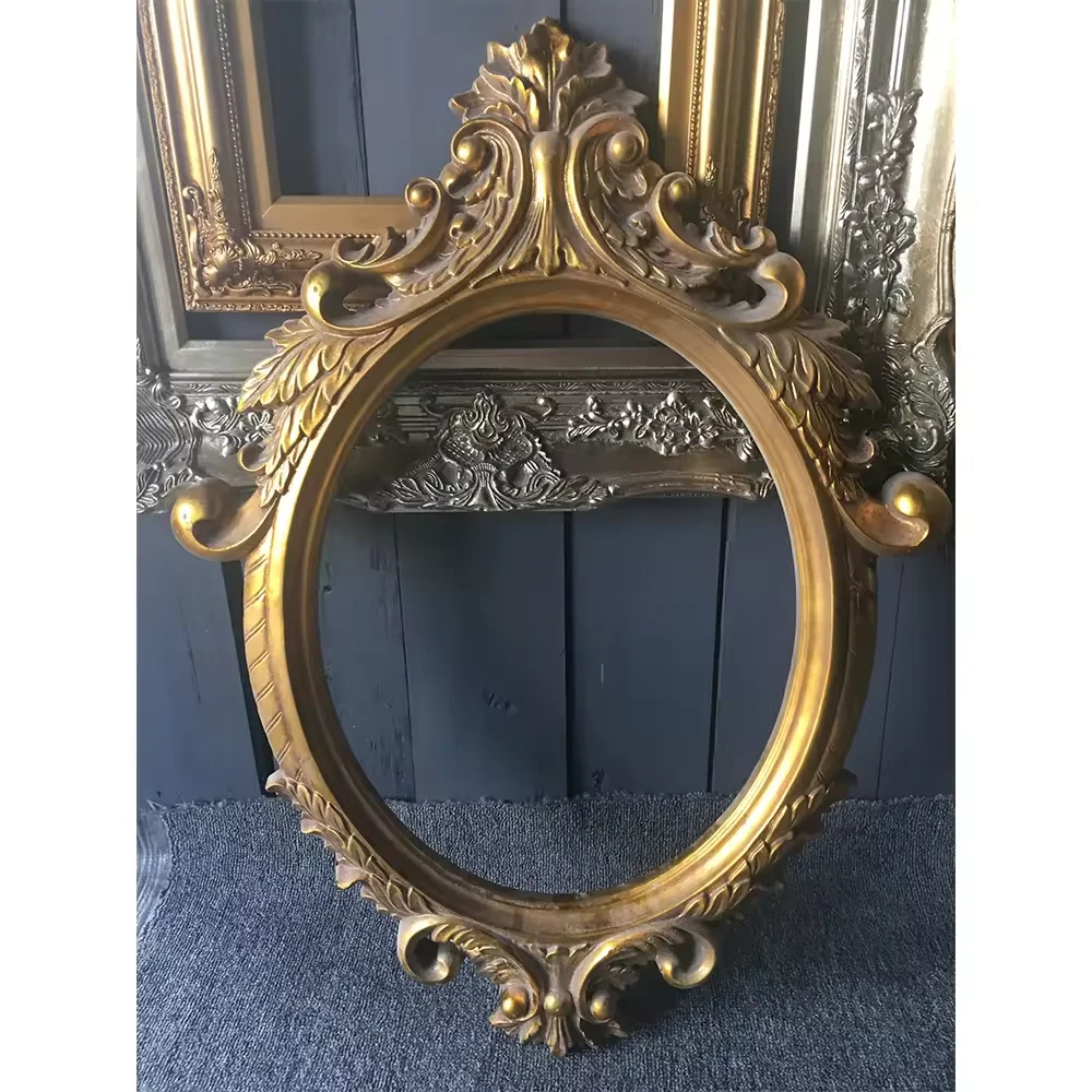 Manufacture Custom Decorative Wall Mounted Hanging Antique Baroque Oval Polyurethane Mirror Frame