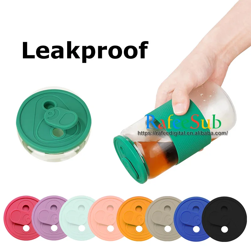 New 16oz 16 oz Glass Beer Can Cup Tumbler Accessories Waterproof Leakproof Color Silicone Lids with Wide Straw Hole