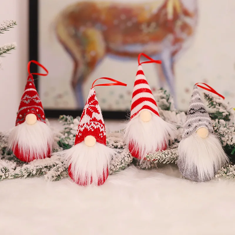 wholesale multi-color gray knitted hat plush Christmas Gnome No Face Elf  Doll Ornaments Xmas Hanging Decoration Supplies