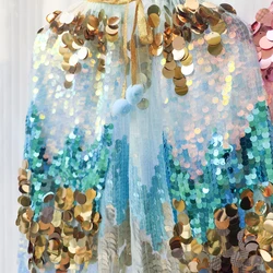 Boutique Kids Tulle Cape Sequin Clothing Kids Girls Party Wear Birthday Dress Children Fantasy Princess Cloak Fashion Tulle Cape