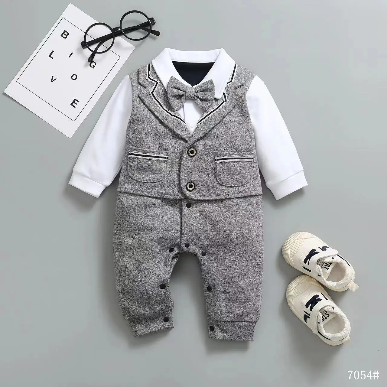 0-18M Long sleeve romper Baby Boys Jumpsuit Toddler Suit Infant Cotton Formal Outfit
