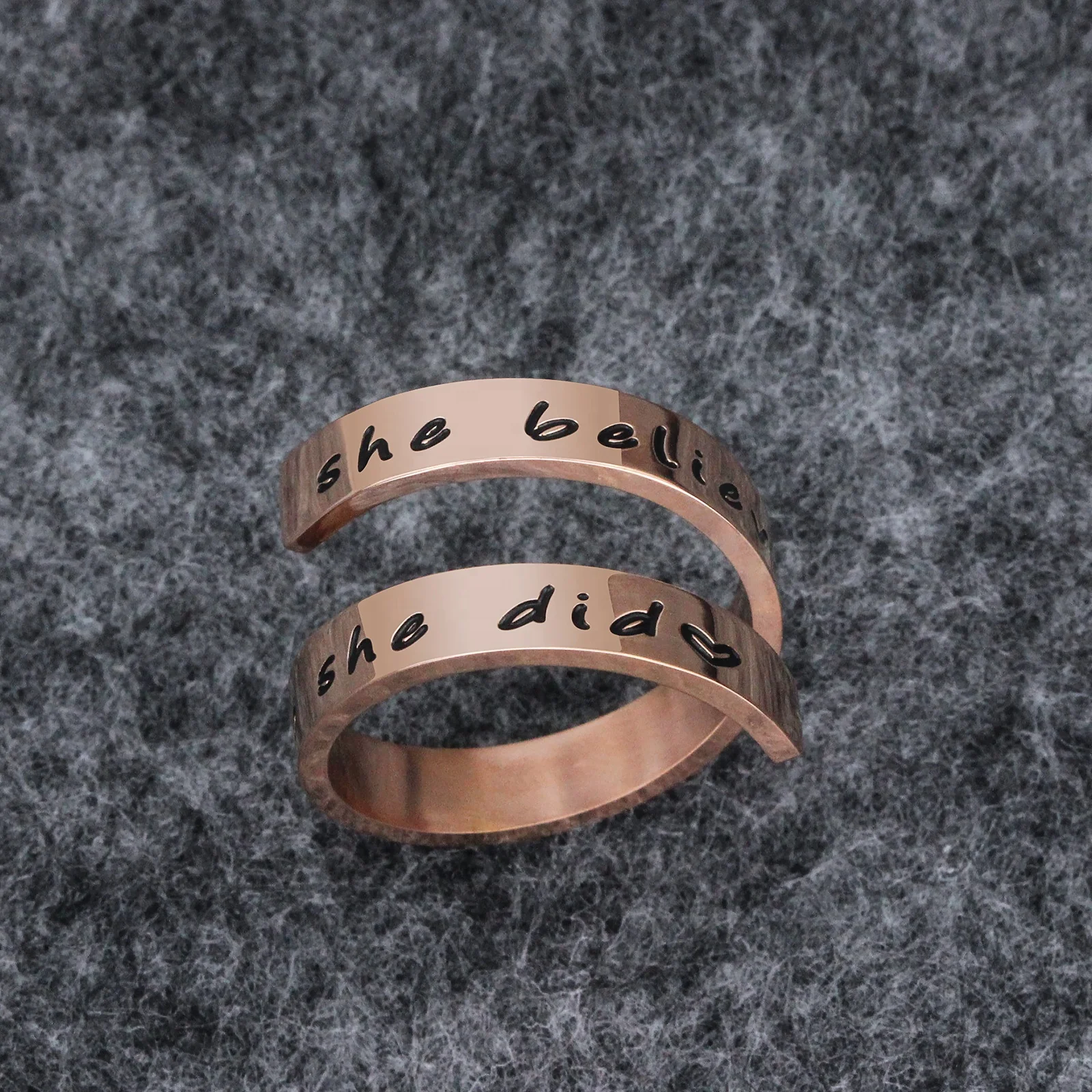 Lettering she believed she could so she did Double layer ring 316L Stainless Steel rings best friends finger ring jewelry