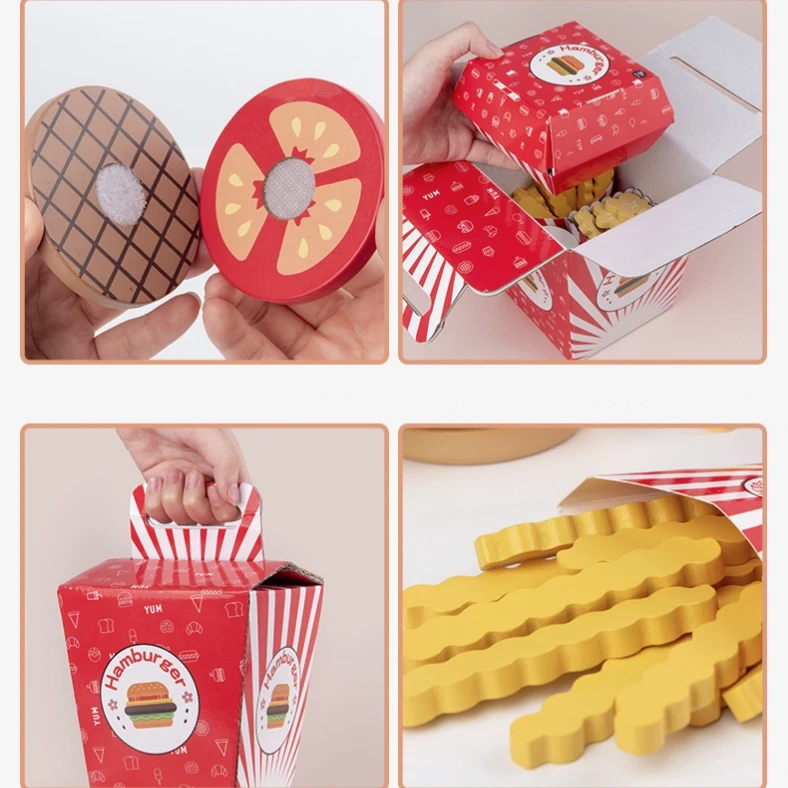 Pretend Play Kitchen Food Set Wooden Play Kitchen Stacking Hamburger Toys For Kid