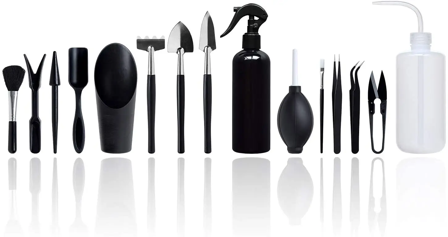 Hot selling 15 pcs bonsai tool kit mini pot plant gardening tool set garden tool set