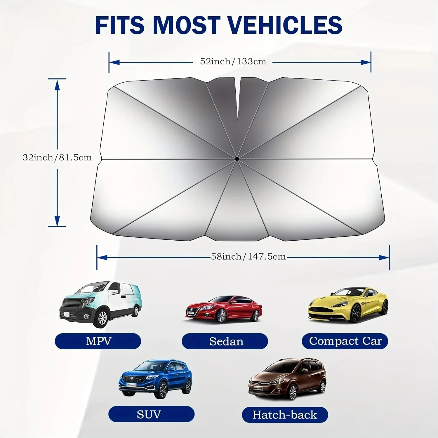 Car sunshade umbrella front windshield sunshade curtain umbrella handle foldable sunscreen high temperature resistant sunshade