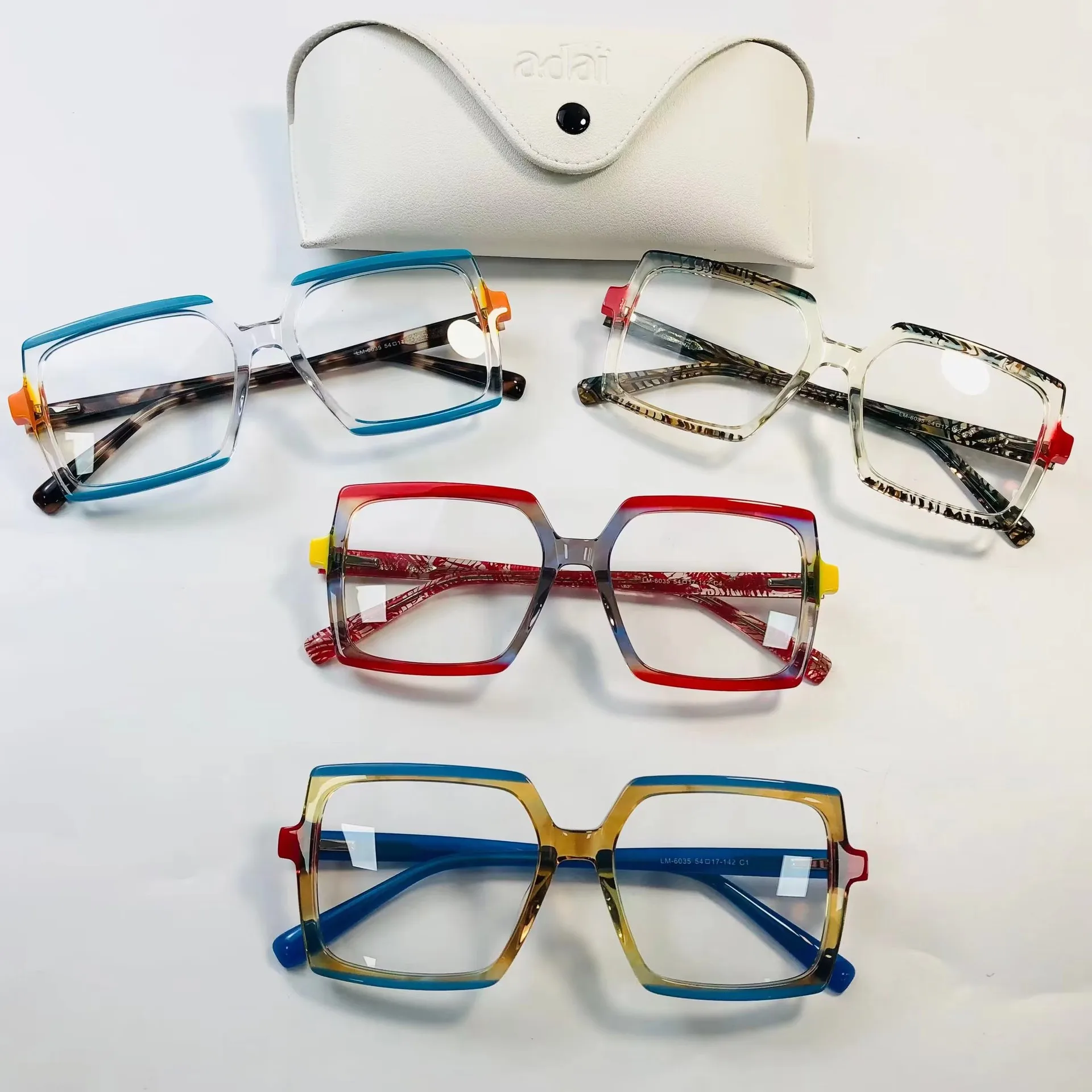 6035 Luxury Brand Oversized Acetate Glasses Spectacle Eyewear Colorful Optics Frame Hight Quality Spring Hinge Glasses Frames