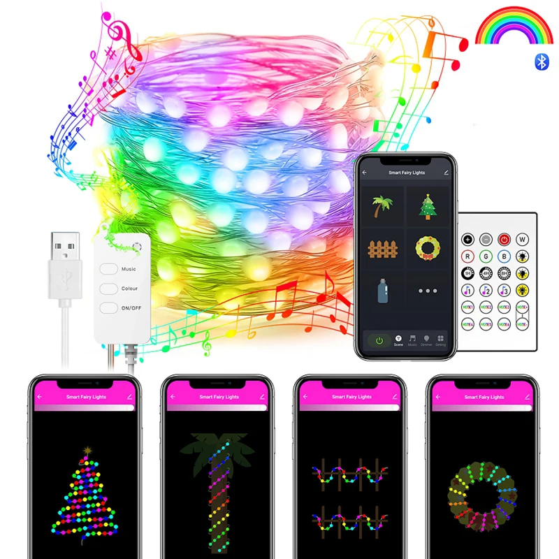 2021 новые светодиодные гирлянды BT цветная (RGB) светодиодная линейная гирлянда пульт дистанционного управления для вечеринки свадьбы рождества