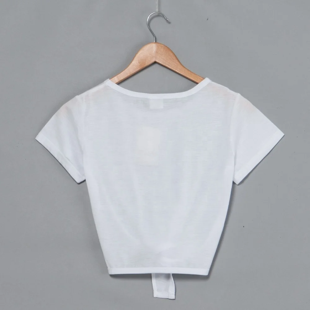 Knotted Crop Top T-shirt Woman Front Tied Knot Stripe Women T-shirt sublimation blanks