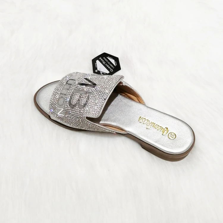 Explosion summer fashion rhinestone letters MB colorful soft and comfortable ladies ladies flat slippers