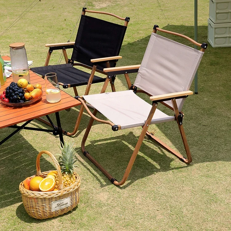 Niceway Outdoor Furniture Kermit Chair Wood Camping Folding Chair Steel Metal Lightweight Beach Chair