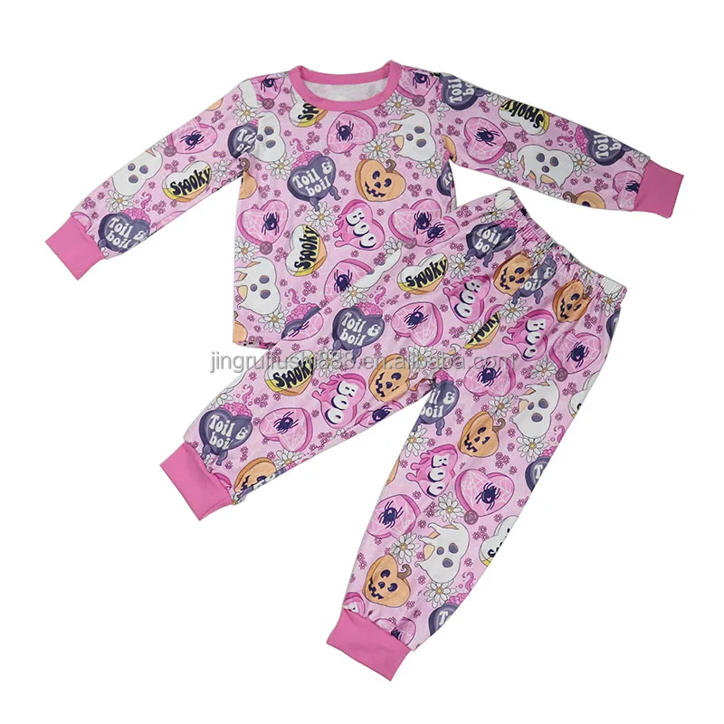 2024 Autumn Fall Kids Baby Lounge Clothing Sets Pajamas Halloween Printed Long Sleeve Tops & Pants 2-Piece Sets