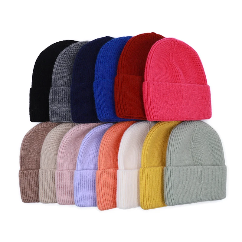 Wholesale Custom Knitted Hats Embroidered Logo Warm Plain Winter Hat Unisex sport Long Ribbed Cuff Knit Beanie