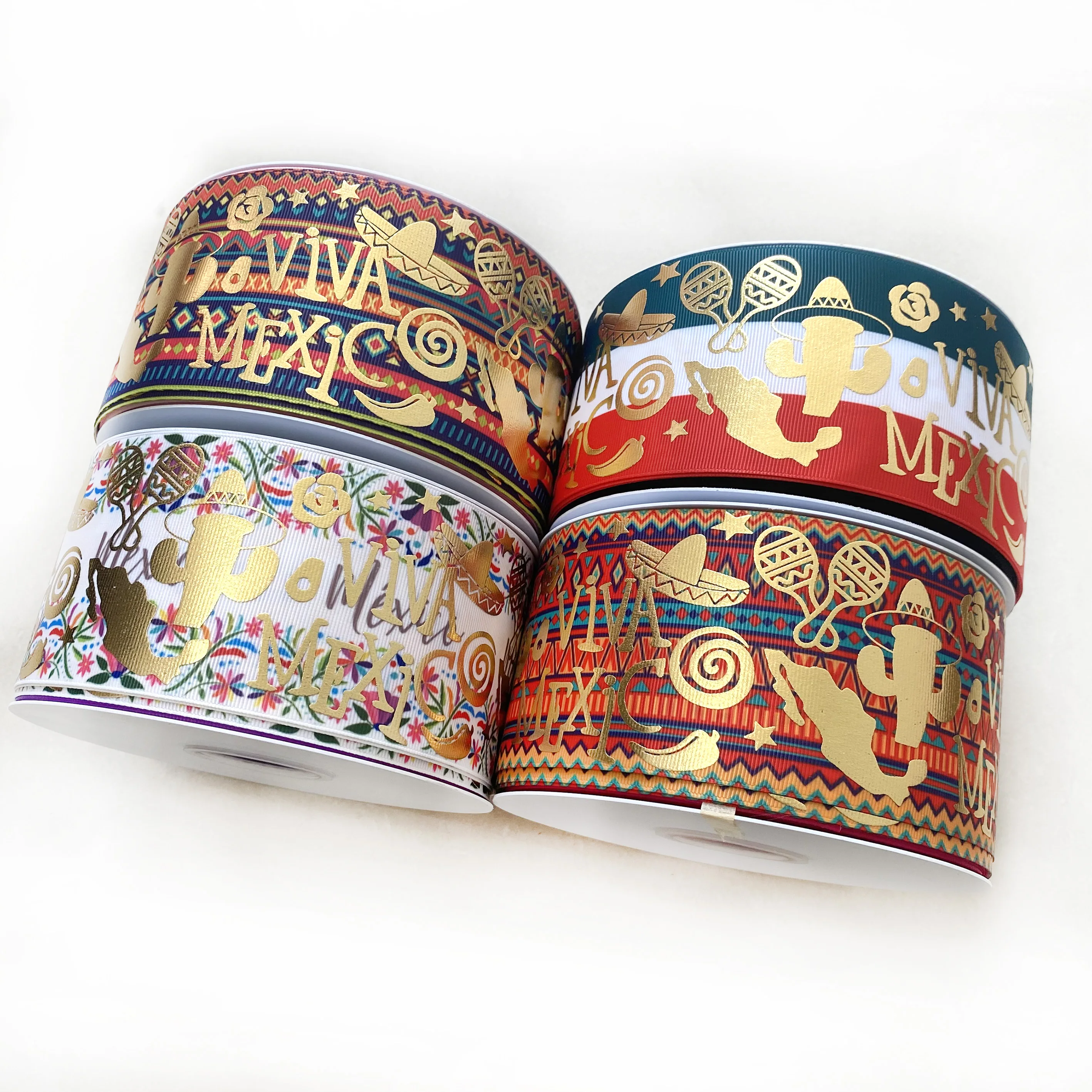 Mexico Style Grosgrain Ribbon Mexico VIVA Flower Pattern Printed Grosgrain Ribbon  for Hair Bows Making