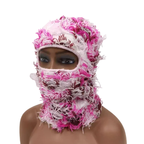 Wholesale Distressed Camo Balaclava Designer Knitted Ski Mask One Hole Knit Full Face Cover Grassy Balaclava Custom Logo