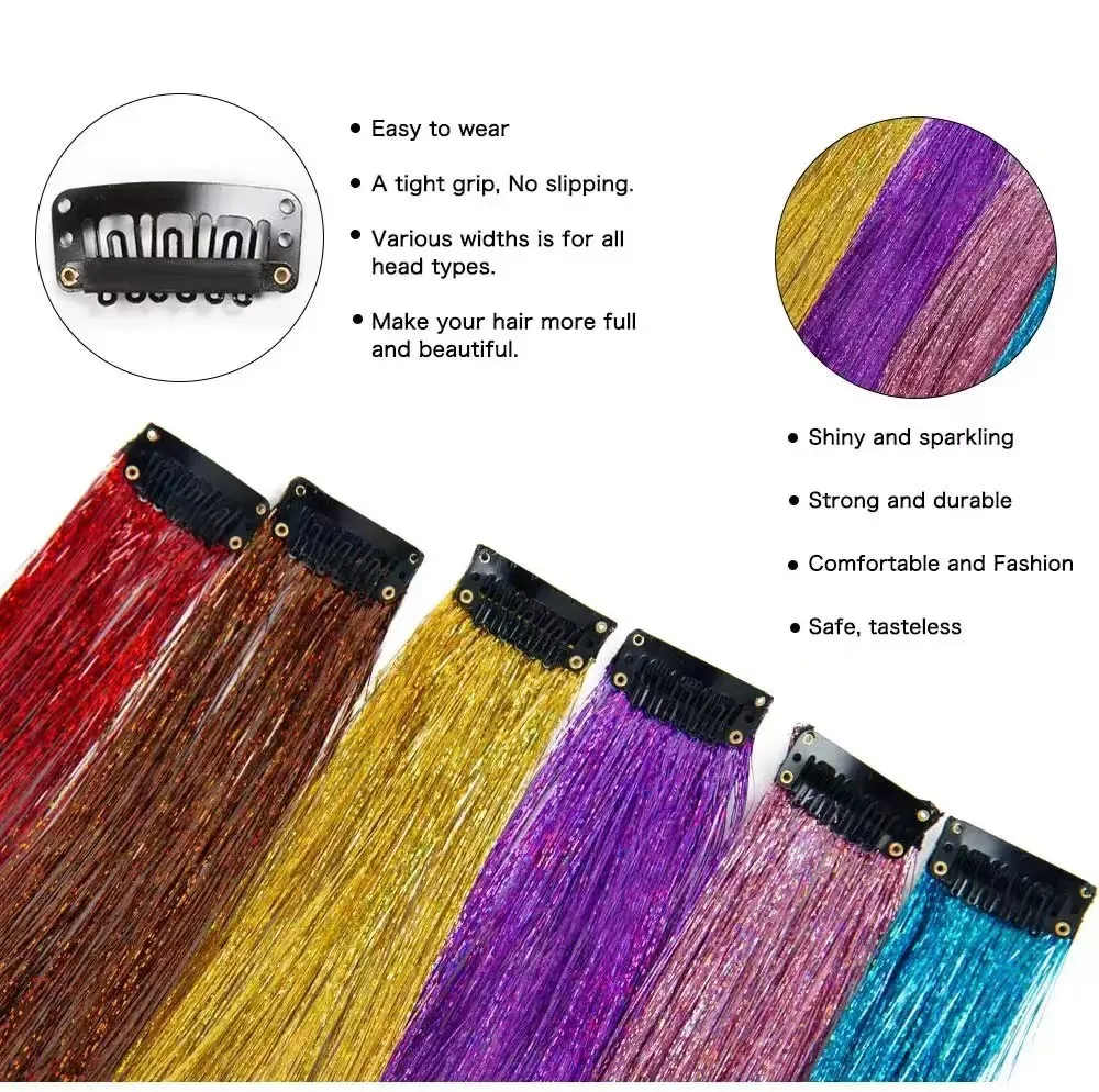 Hot Selling Beautiful Synthetic Bling Bling Fiber Clip in Hair Piece Tinsel Braiding Extensions