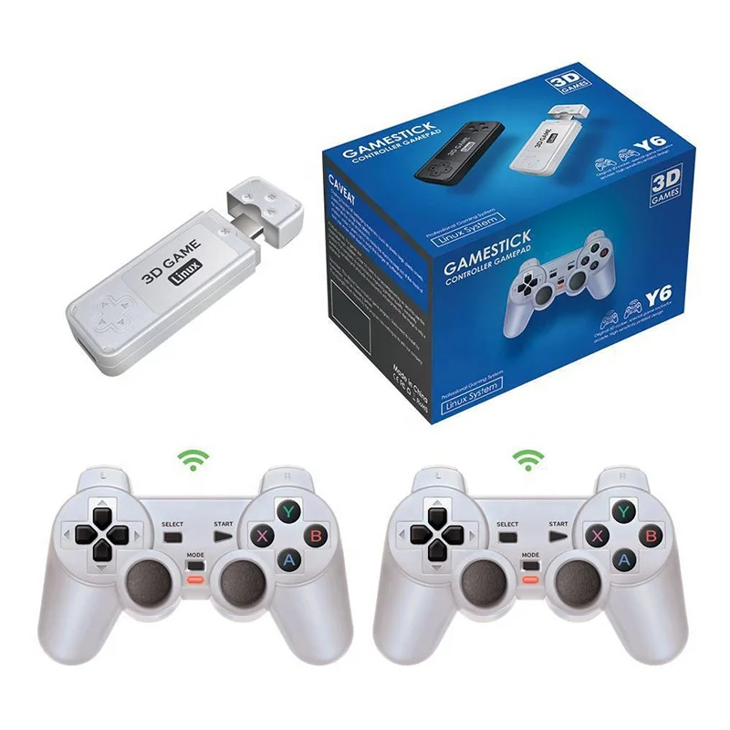 Hot Y6 Retro Video Game Stick 2.4GHz Wireless Controllers 64GB 10000 Games Installed 4K H-D TV Output Classic Video Game Console