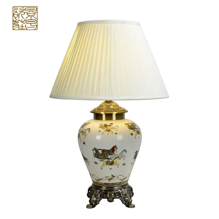 Chinese modern home decoration office hotel restaurant led desk lamp reading porcelain ceramic table lamp