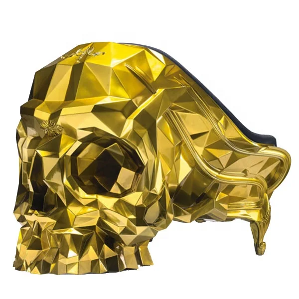Hot-sale Electroplating Golden Fiberglass Royal Skull Armchair by Harold Sangouard for Home/Restaurant Decoration